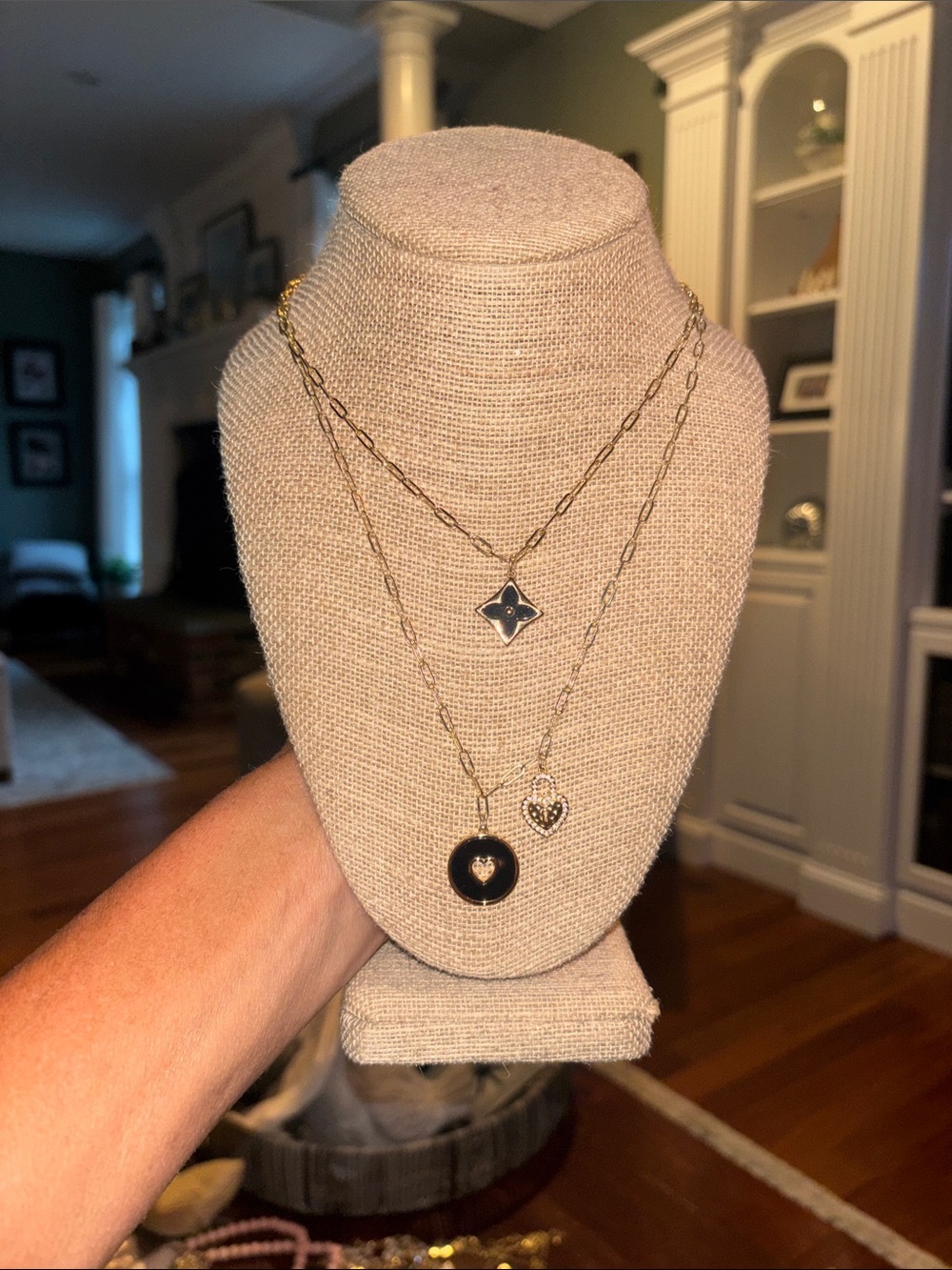 Park Lane “Beverly” Gold-Tone Layered Necklace with Black Enamel Pendants